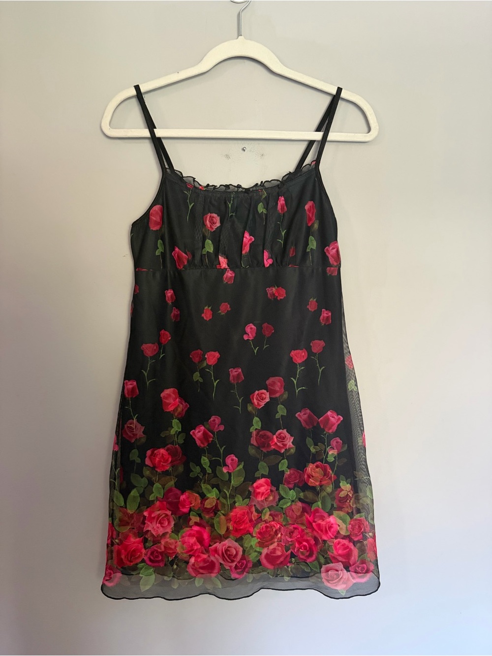 Y2K Byer Too Slip Dress Fits M Babydoll Fairy Whimsigoth Coquette Black Floral